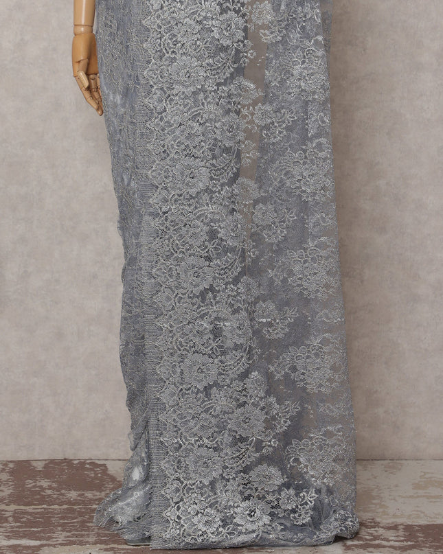 Steel Grey French Chantilly Lace Saree 110cm