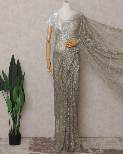 Antique Gold Shimmer French Chantilly Lace Saree 110cm