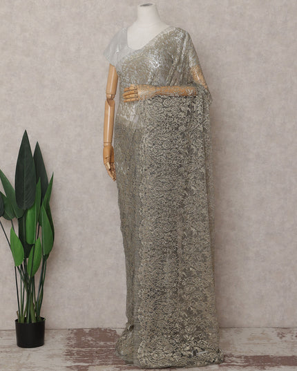 Antique Gold Shimmer French Chantilly Lace Saree 110cm
