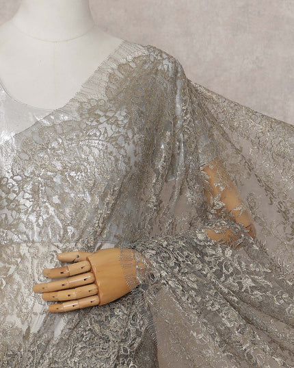 Antique Gold Shimmer French Chantilly Lace Saree 110cm