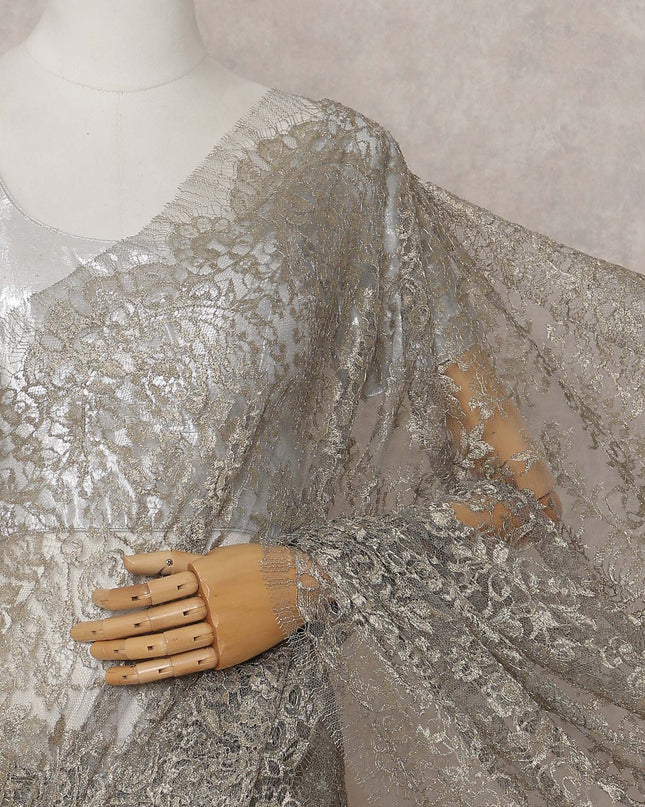 Antique Gold Shimmer French Chantilly Lace Saree 110cm