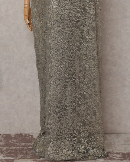 Antique Gold Shimmer French Chantilly Lace Saree 110cm