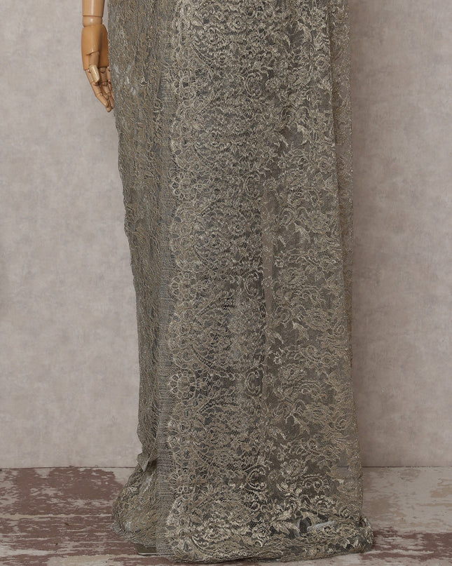 Antique Gold Shimmer French Chantilly Lace Saree 110cm