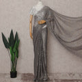 Gunmetal Grey French Chantilly Paisley Lace Saree