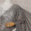 Gunmetal Grey French Chantilly Paisley Lace Saree