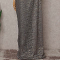 Gunmetal Grey French Chantilly Paisley Lace Saree