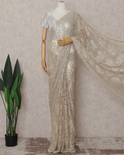 Champagne Gold French Chantilly Lace Saree Piece