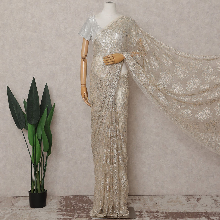 Champagne Gold French Chantilly Lace Saree Piece