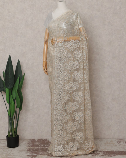 Champagne Gold French Chantilly Lace Saree Piece