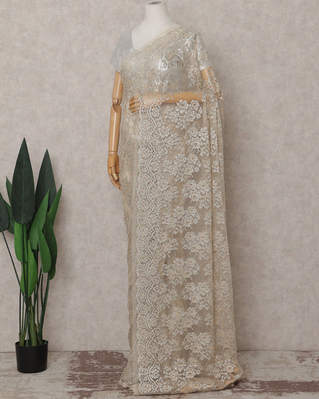Champagne Gold French Chantilly Lace Saree Piece