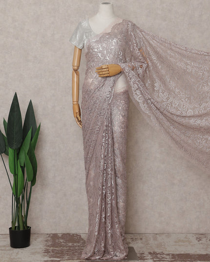 Mauve Pink French Chantilly Lace Saree Piece