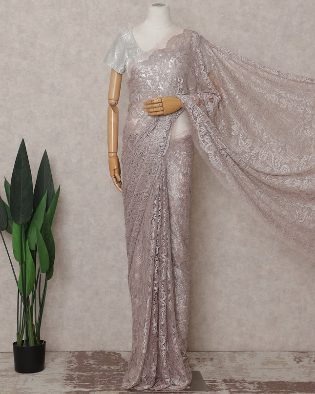 Mauve Pink French Chantilly Lace Saree Piece