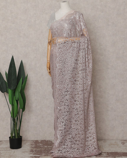 Mauve Pink French Chantilly Lace Saree Piece