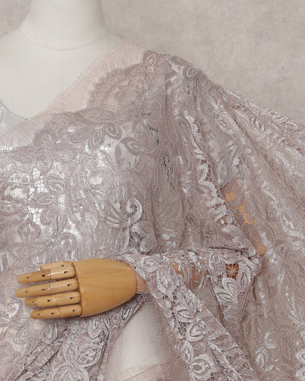 Mauve Pink French Chantilly Lace Saree Piece