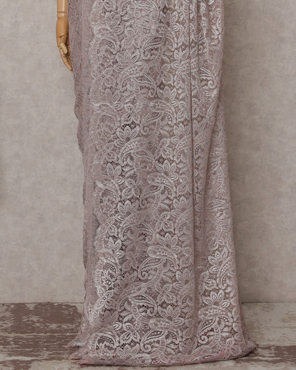 Mauve Pink French Chantilly Lace Saree Piece