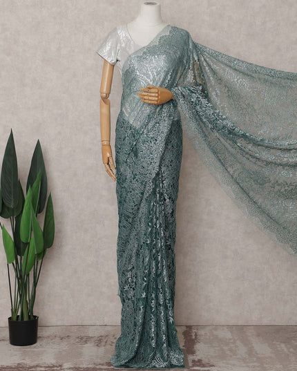 Deep Bottle Green Chantilly Lace Saree - D31629