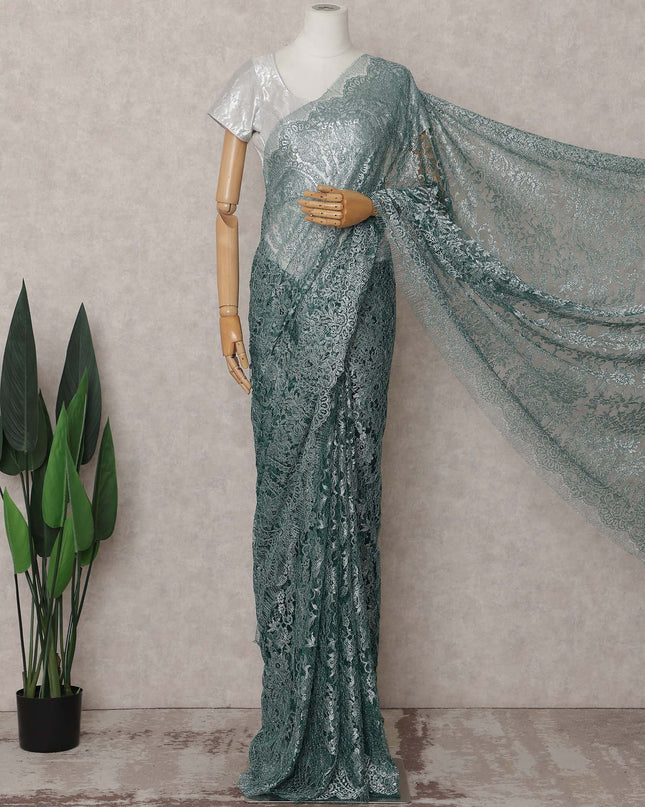Deep Bottle Green Chantilly Lace Saree - D31629