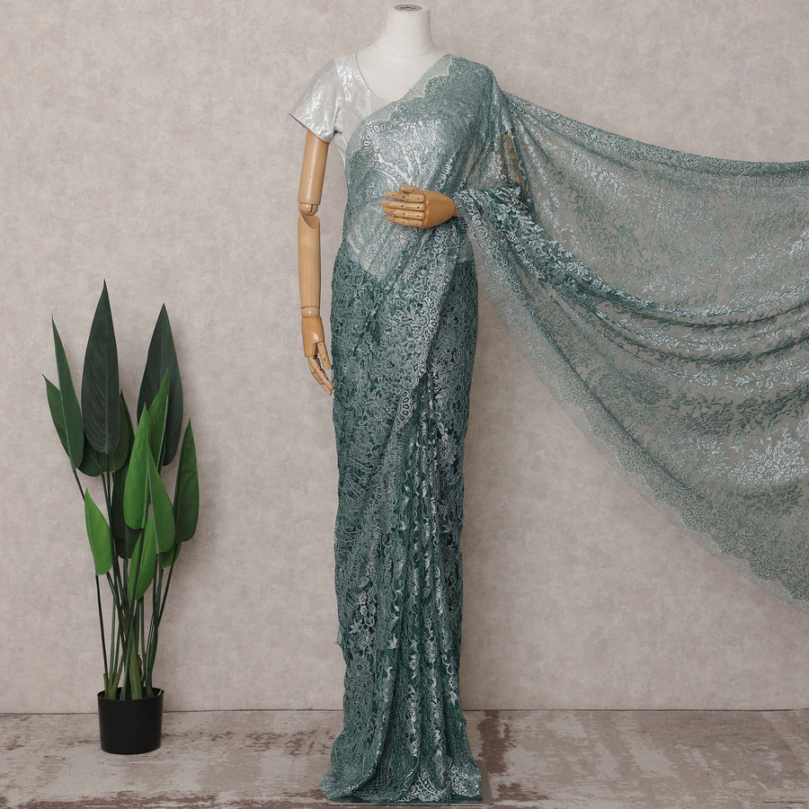 Deep Bottle Green Chantilly Lace Saree - D31629