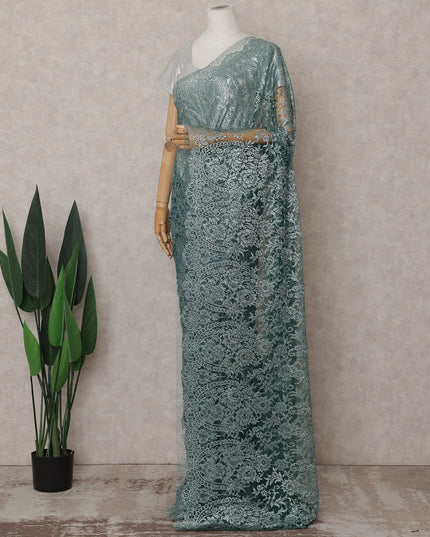 Deep Bottle Green Chantilly Lace Saree - D31629
