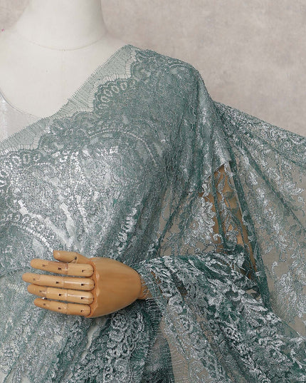 Deep Bottle Green Chantilly Lace Saree - D31629