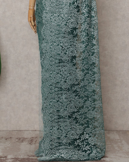 Deep Bottle Green Chantilly Lace Saree - D31629