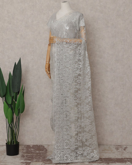 Metallic Silver Chantilly Lace Saree | Regal Fabrics