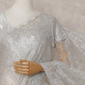 Metallic Silver Chantilly Lace Saree | Regal Fabrics