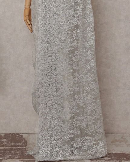 Metallic Silver Chantilly Lace Saree | Regal Fabrics