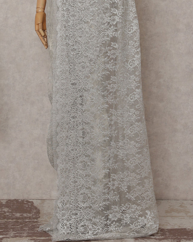 Metallic Silver Chantilly Lace Saree | Regal Fabrics