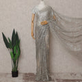 Bright Silver French Chantilly Lace Saree 110cm