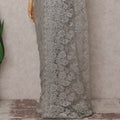 Bright Silver French Chantilly Lace Saree 110cm
