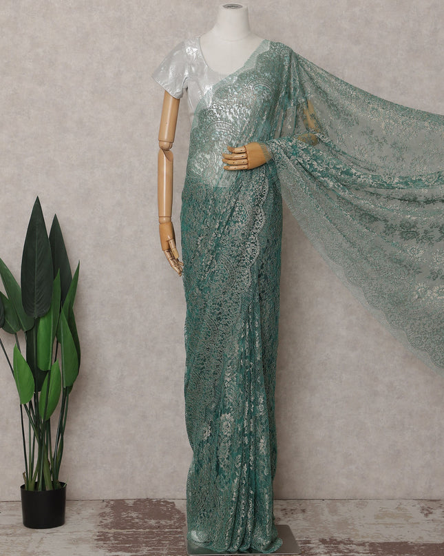 Sea Green French Chantilly Lace Saree 110cm