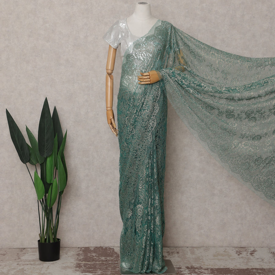 Sea Green French Chantilly Lace Saree 110cm