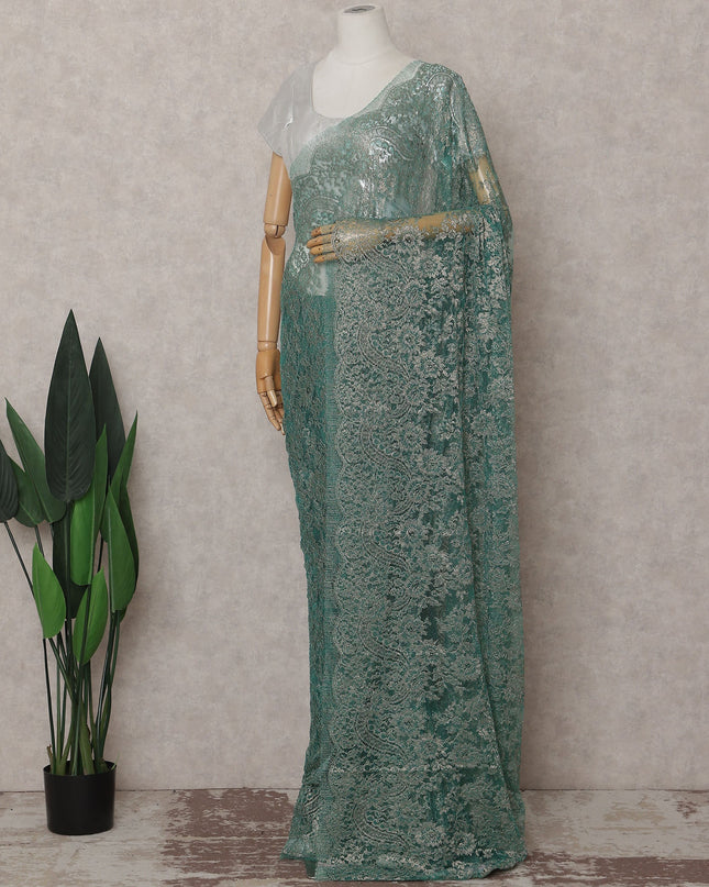 Sea Green French Chantilly Lace Saree 110cm