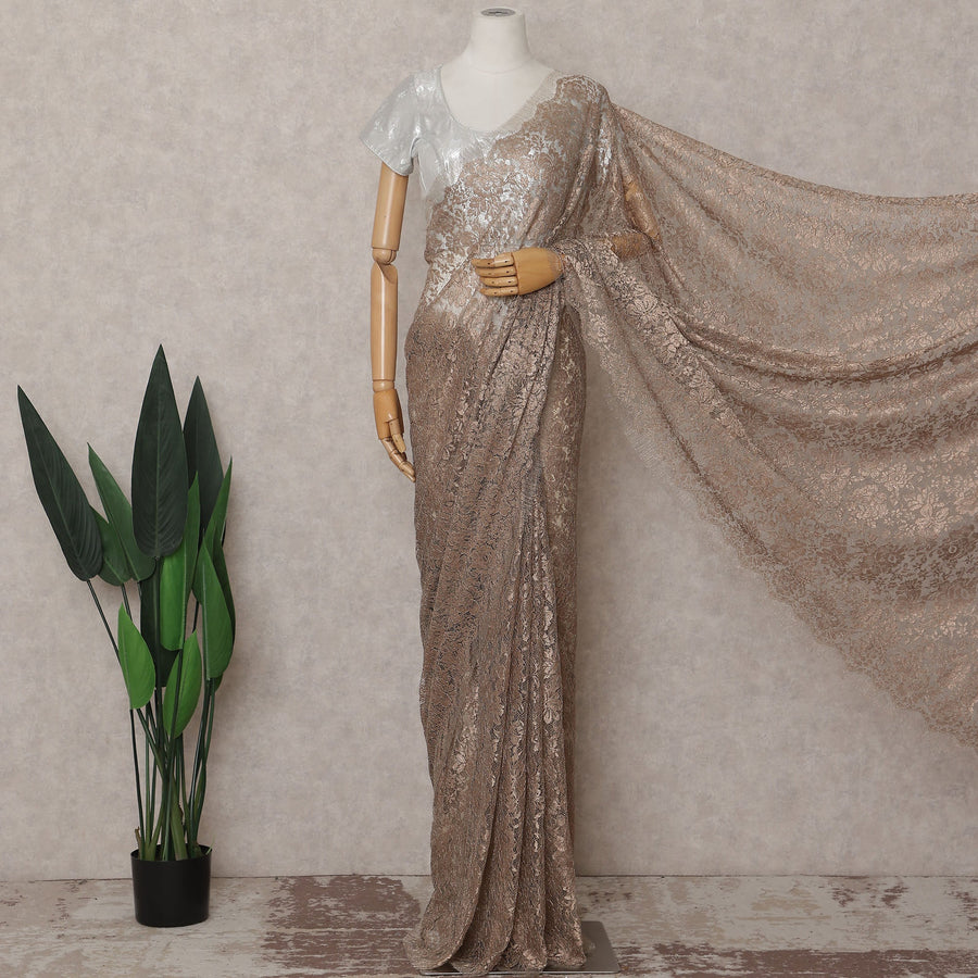 Antique Copper French Chantilly Lace Saree 110cm