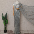 Metallic Silver French Chantilly Lace Saree
