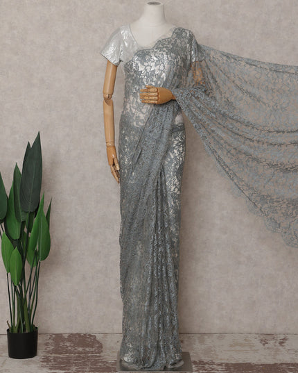 Metallic Silver French Chantilly Lace Saree