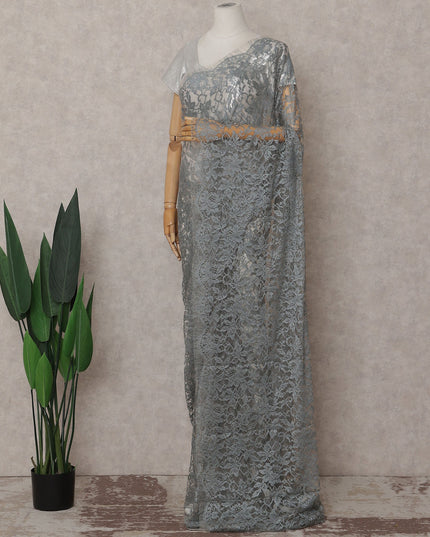 Metallic Silver French Chantilly Lace Saree
