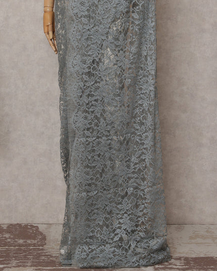 Metallic Silver French Chantilly Lace Saree