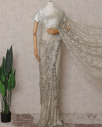 Champagne Beige French Chantilly Lace Saree