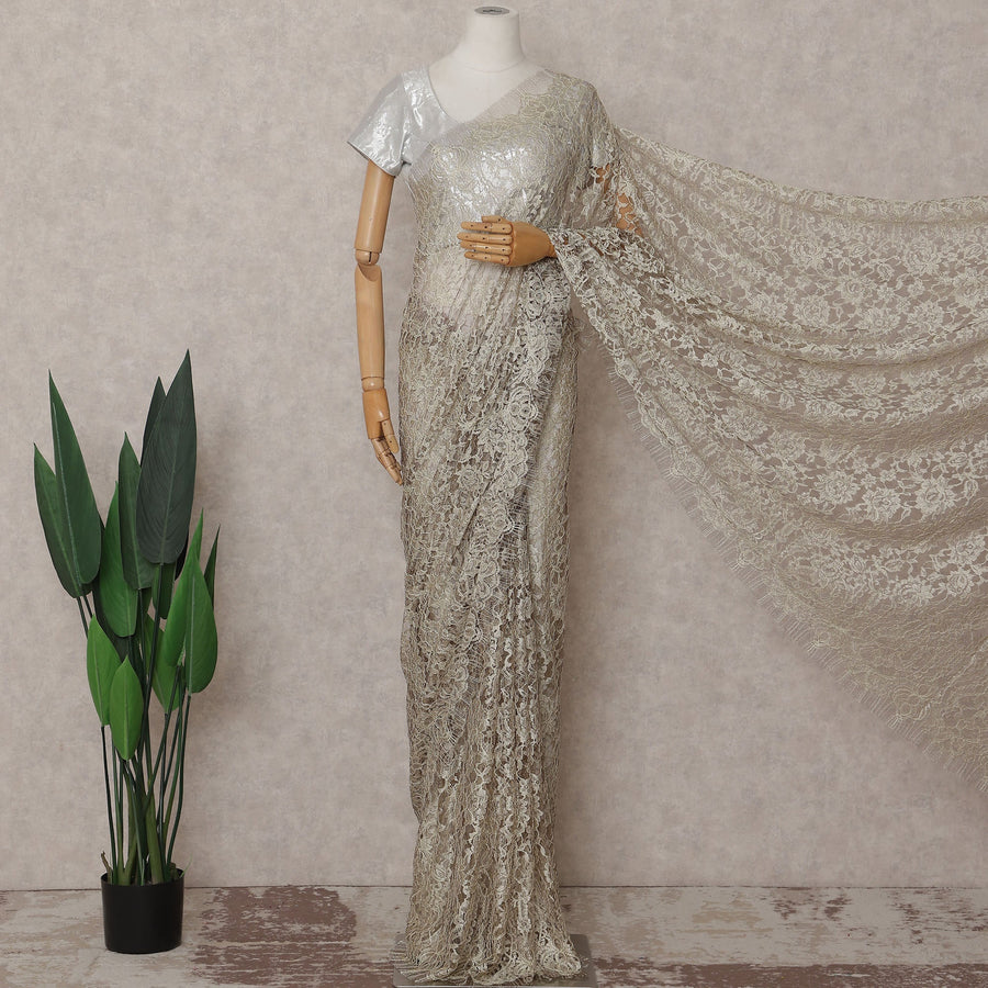 Champagne Beige French Chantilly Lace Saree
