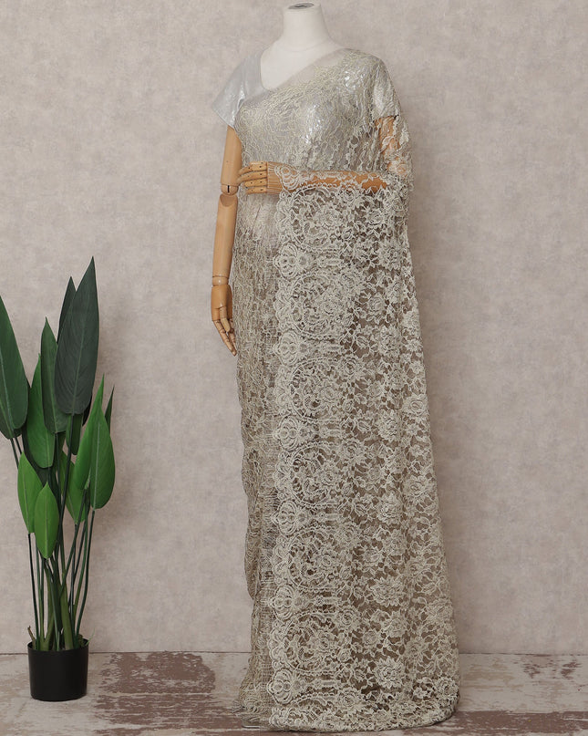 Champagne Beige French Chantilly Lace Saree
