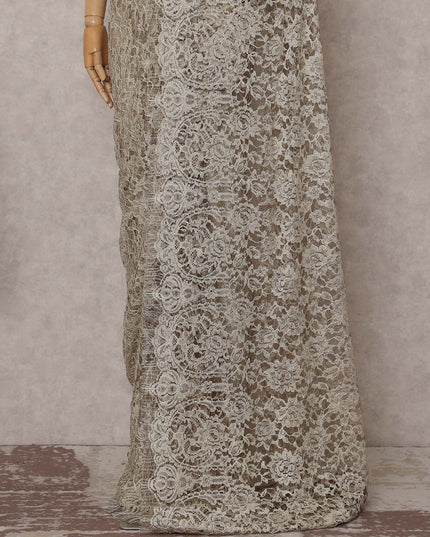 Champagne Beige French Chantilly Lace Saree
