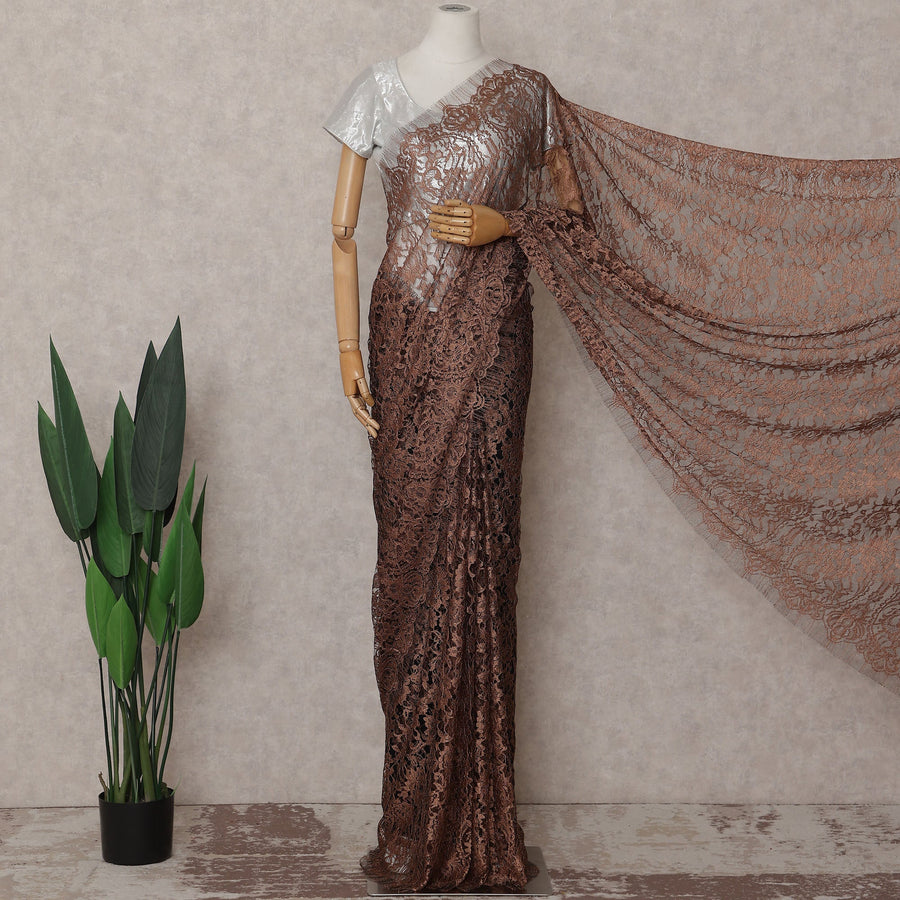 Antique Copper French Chantilly Lace Saree