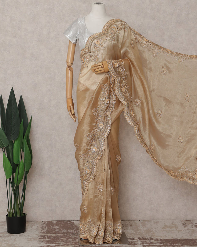 Rich Gold Pure Silk Organza Saree 110cm