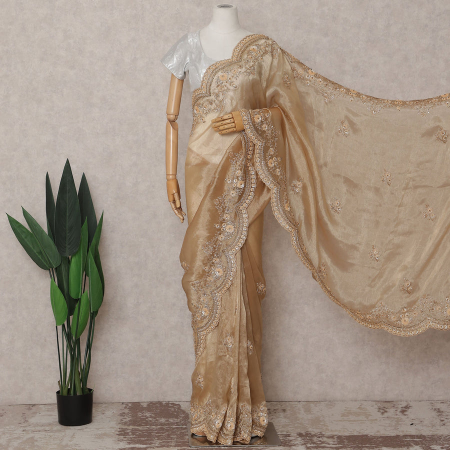 Rich Gold Pure Silk Organza Saree 110cm