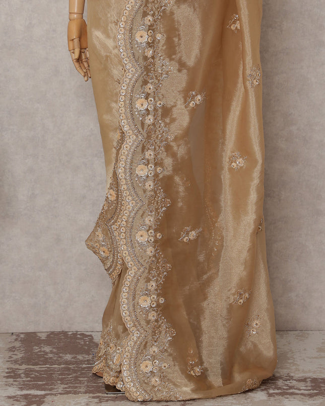 Rich Gold Pure Silk Organza Saree 110cm