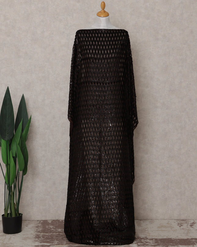 Espresso Brown Burnout Pure Silk Chiffon Velvet Makmal Dirac Fabric Rich Textured Piece 140cm Width Premium Quality Korean Fabric - D30753 Regal Fabrics