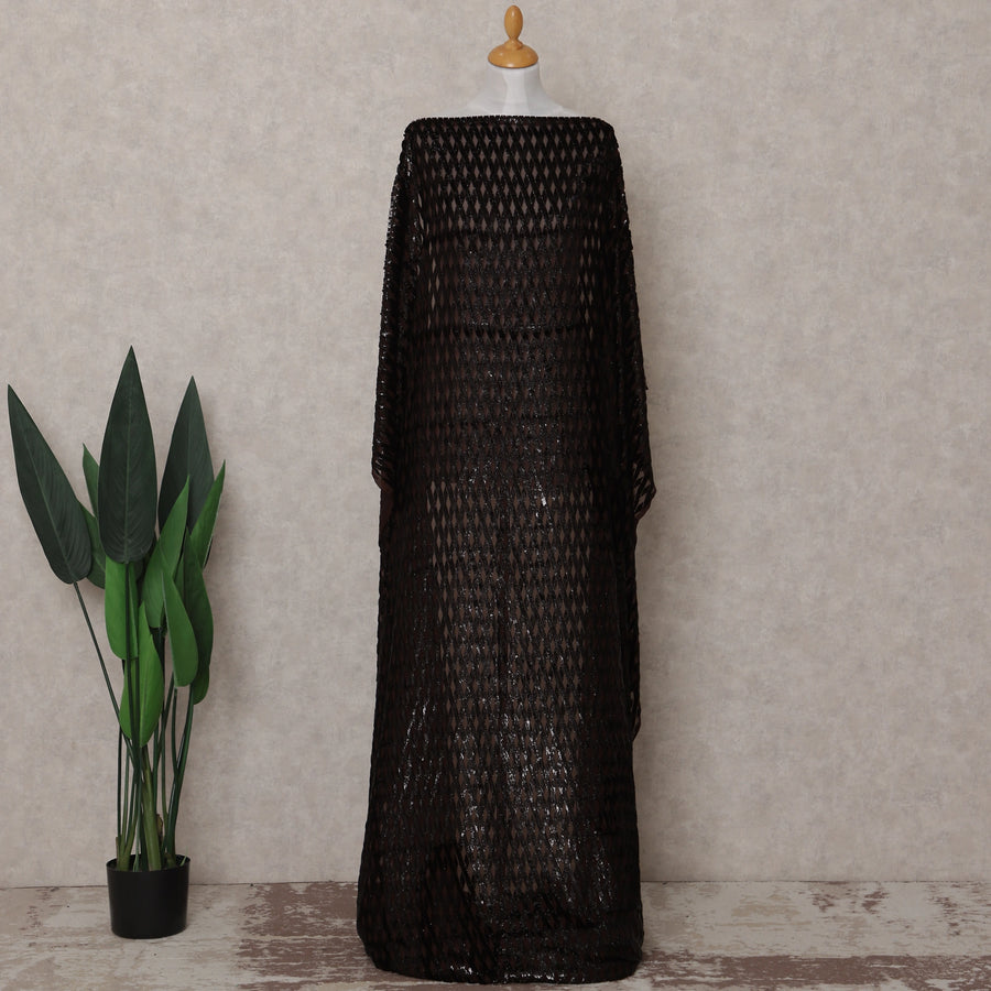 Espresso Brown Burnout Pure Silk Chiffon Velvet Makmal Dirac Fabric Rich Textured Piece 140cm Width Premium Quality Korean Fabric - D30753 Regal Fabrics