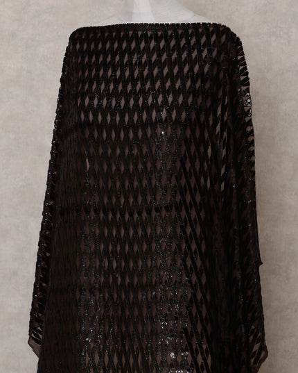 Espresso Brown Burnout Pure Silk Chiffon Velvet Makmal Dirac Fabric Rich Textured Piece 140cm Width Premium Quality Korean Fabric - D30753 Regal Fabrics